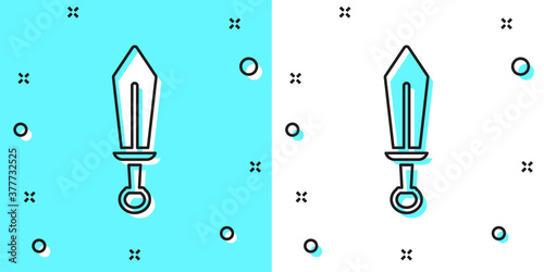 Black line Sword toy icon isolated on green and white background. Random dynamic shapes. Vector.