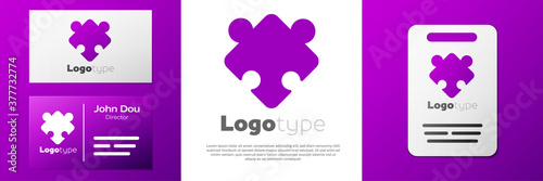 Logotype Puzzle pieces toy icon isolated on white background. Logo design template element. Vector.