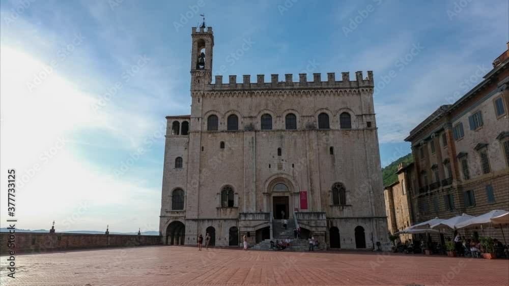 timelapse of the palazzo dei consoli in the medieval town of gubbio umbria italy timelapse of the palazzo dei consoli in the medieval town of gubbio umbria italy