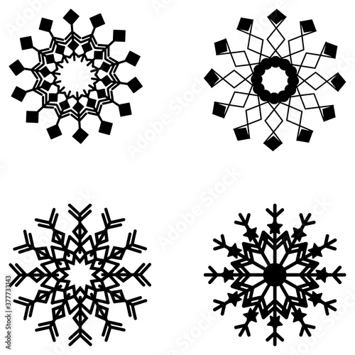 Set of cut out snowflakes isolated on white background. Winter christmas decoration. Black paper decoration collection for scrapbooking, laser cutting, cut out printers, wood.