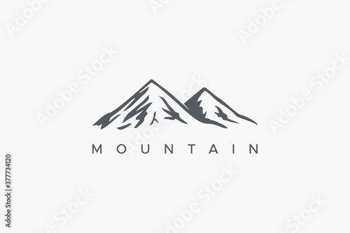 Abstract Mountain Logo with Snow Waves. Grey Silhouette Shape isolated on White Background. Flat Vector Logo Design Template Element.