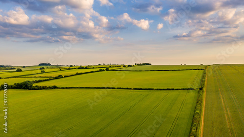 Aerial view across fields to the horizon in Oxfordshire