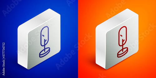 Isometric line Tree icon isolated on blue and orange background. Forest symbol. Silver square button. Vector.