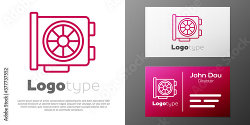 Logotype line Video graphic card icon isolated on white background. Logo design template element. Vector.