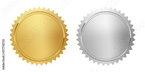 Golden and silver stamps isolated on white background. Luxury seals. Vector design elements.