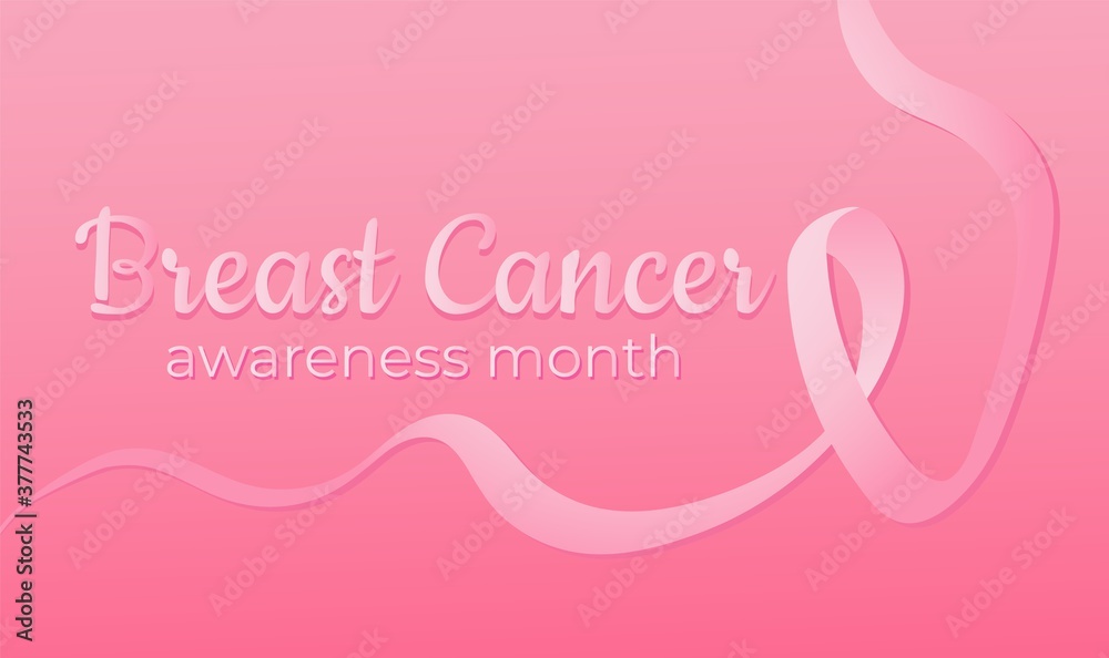 Vector illustration on the theme of women's health, dedicated to breast cancer screening. In soft pink tones with gradients and imitation of cut text.