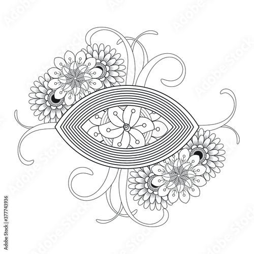 A Printable Doodle flowers in monochrome for coloring page  cover  wedding invitation  greeting card  wall art isolated on white background. Hand drawn sketch for adult anti stress coloring page.