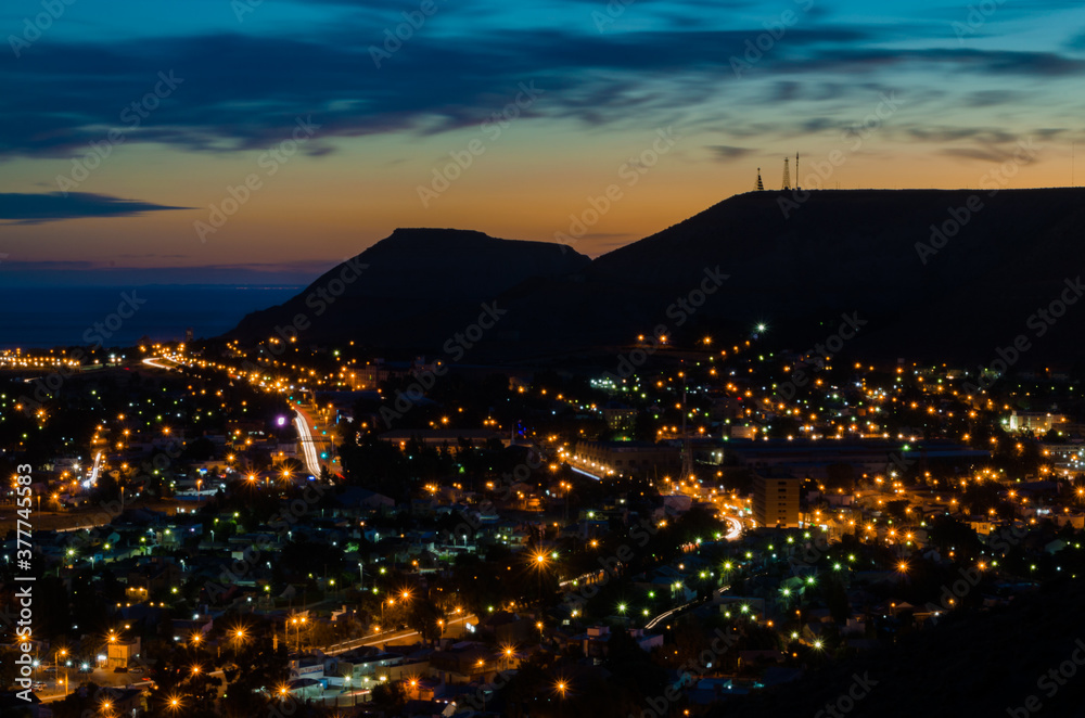 city lights, sunset in the hills