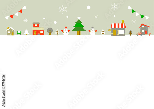 ヨーロッパ風お洒落なクリスマスの街並みフレーム