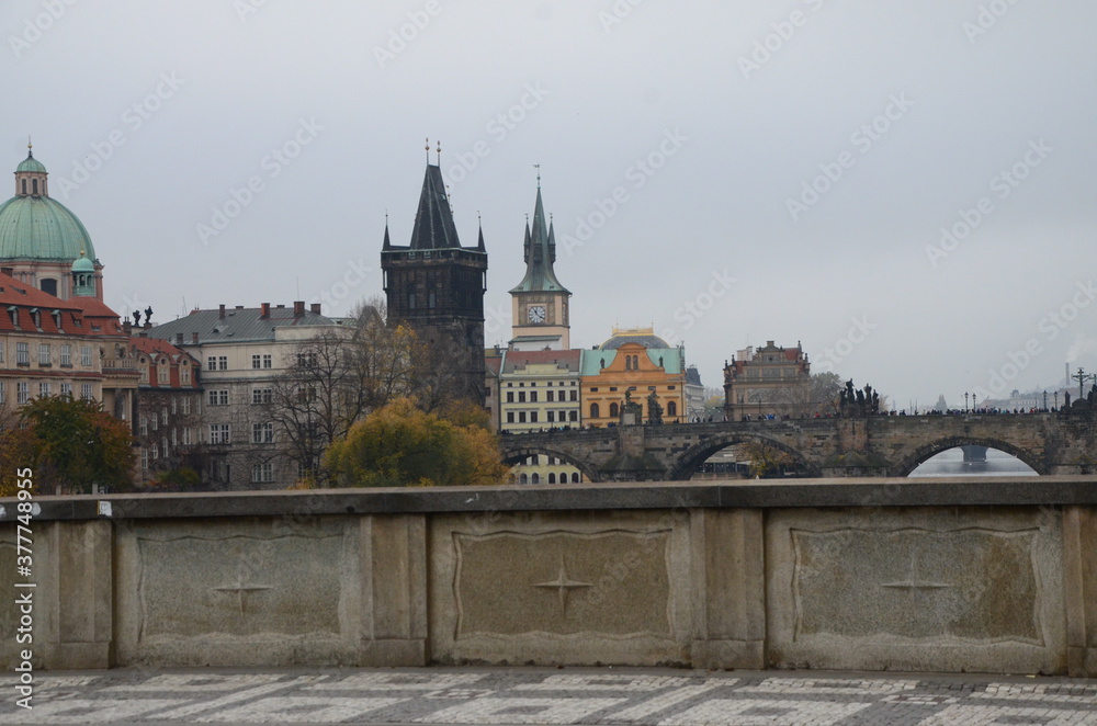 Naklejka premium city castle and charles bridge