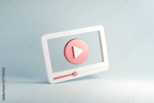 Social media, Minimal video media player Interface on blue background, 3d render.