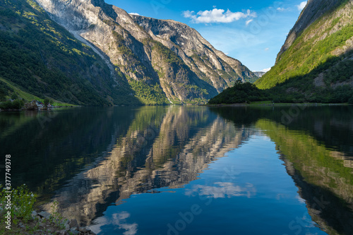 Stunning views of the Naeroyfjord, listed as a UNESCO World Heritage Site in the Aurland Municipality in Vestland county, Norway.
