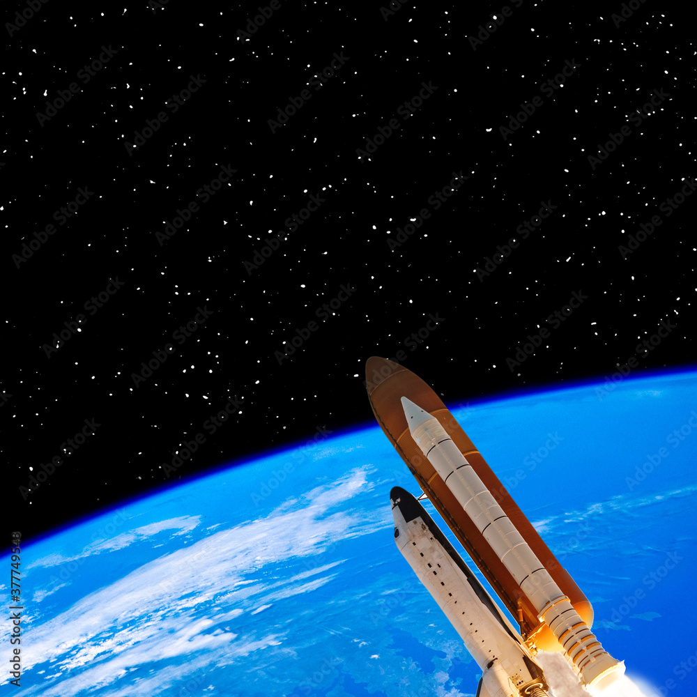Rocket above the earth. Stars. Space concept. The elements of this image furnished by NASA.