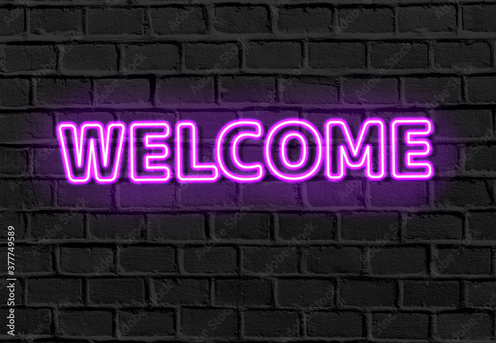 WELCOME - neon light entrance sign on brick wall