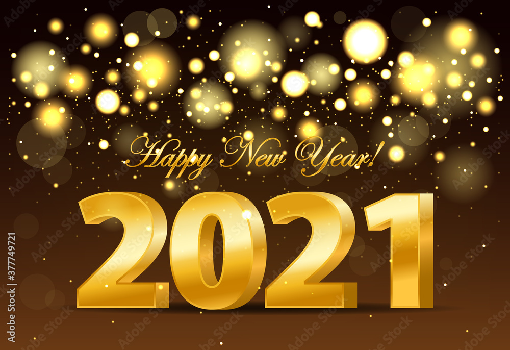 Happy new year 2021 banner with golden luxury lights. Realistic 2021 golden numbers. New year ornament and festive confetti. Vector illustration EPS10 Happy new year 2021 banner with golden luxury lights. Realistic 2021 golden numbers. New year ornament and festive confetti. Vector illustration EPS10