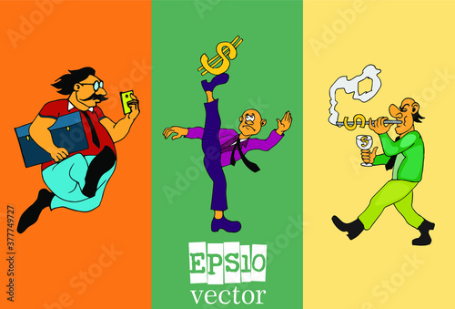 Businessman cartoon character working collection, vector