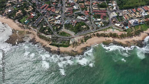 Coastal beach view. Great seascape. Coastal beach in Salvador, Bahia, Brazil. Seascape view in Itapua beach, Salvador, Bahia, Brazil. Itapua lighthouse. view. Seascape view. Coastal beach life scene. photo