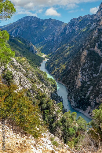 Gorges Du Verdon with its river flowing inside the canyon, commune of Les Salles-sur-Verdon, Provence-Alpes-Côte d'Azur region, Alpes de Haute Provence, France