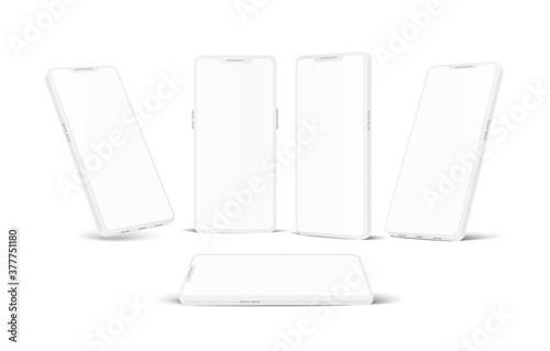 Vector white frameless smartphone mockup set 3d