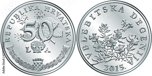 Croatian 50 lipa coin, Degenia on reverse, state title and indication of value on obverse, official coin in Croatia