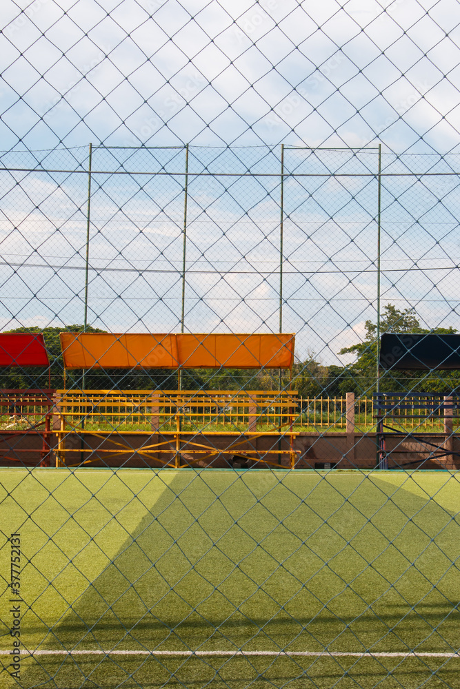 Soccer field with artificial turf in a stadium
