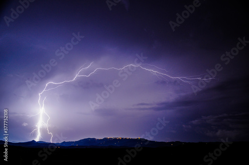 Lightning above the hills in Tuscany, Italy
