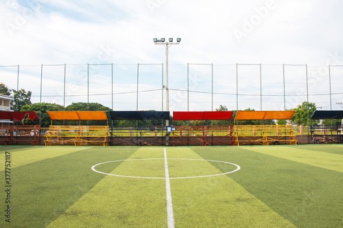 Soccer field with artificial turf in a stadium