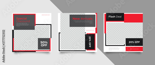 3 Set editable social media post template. modern promotion square banner for social media.