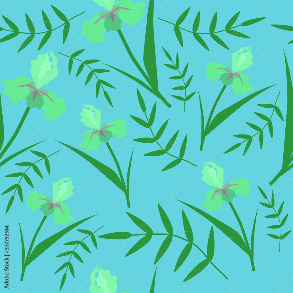 Naklejka premium Seamless cute vector pattern with iris flowers. Botanical background