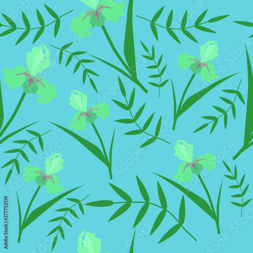 Seamless cute vector pattern with iris flowers. Botanical background