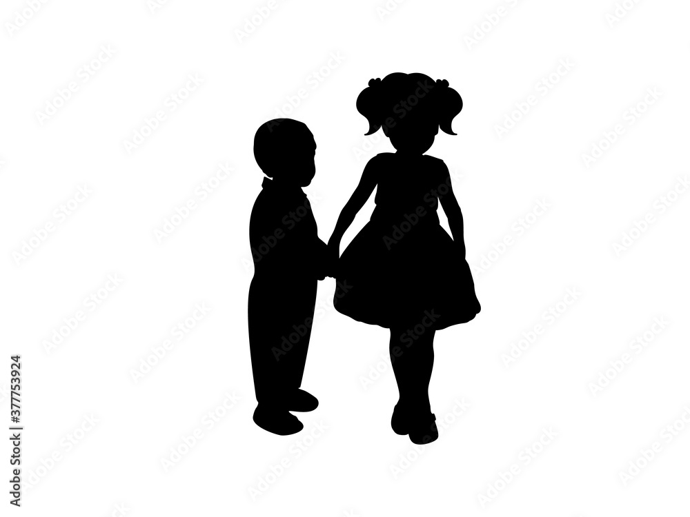Silhouettes of girls sister and boy brother