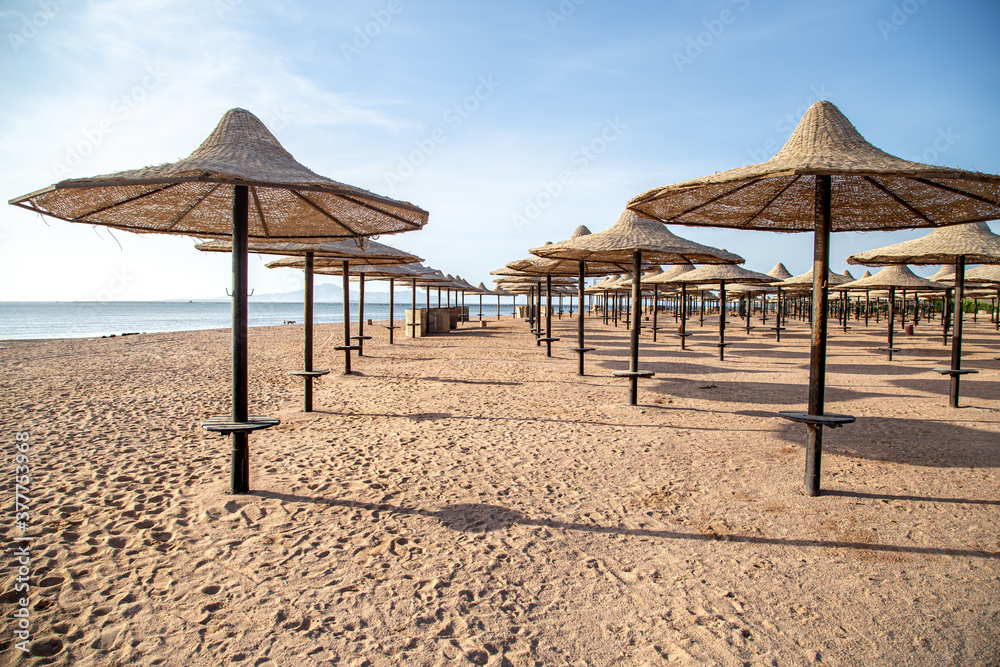 Empty beach during a Pandemic, the localization of the coronavirus.