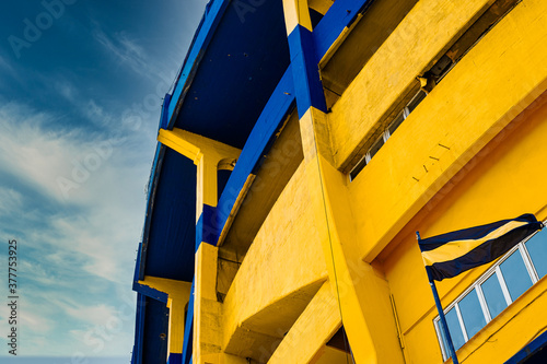 Bilde på lerret Boca Juniors stadium grandstand seen from outside with a flag waving