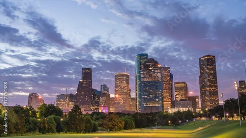 Night to Day Sunrise Time Lapse With Downtown Houston in the Background