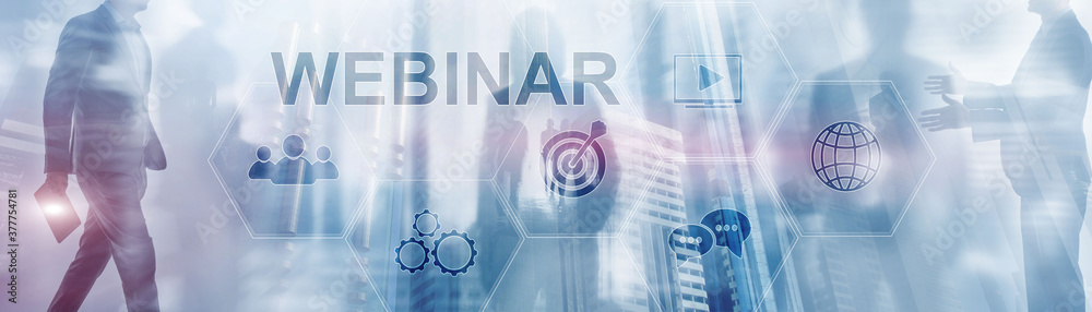 Obraz premium Webinar online concept. Business Technology Mixed Media Background.