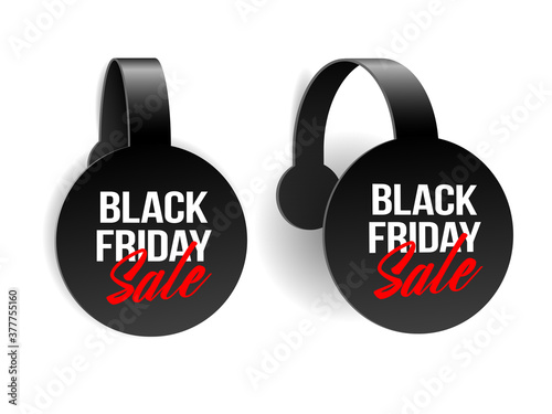 Black realistic advertising wobblers for Black friday super sale
