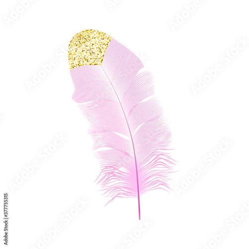 Silver and gold glitter feathers.Boho style elements,tattoo template.