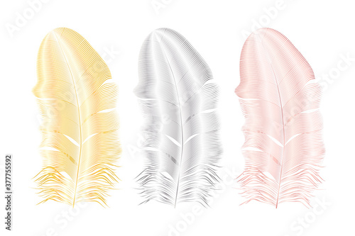 Silver and gold glitter feathers.Boho style elements,tattoo template.