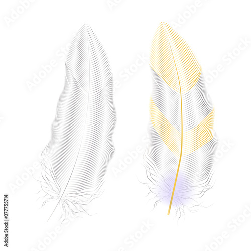 Silver and gold glitter feathers.Boho style elements,tattoo template.