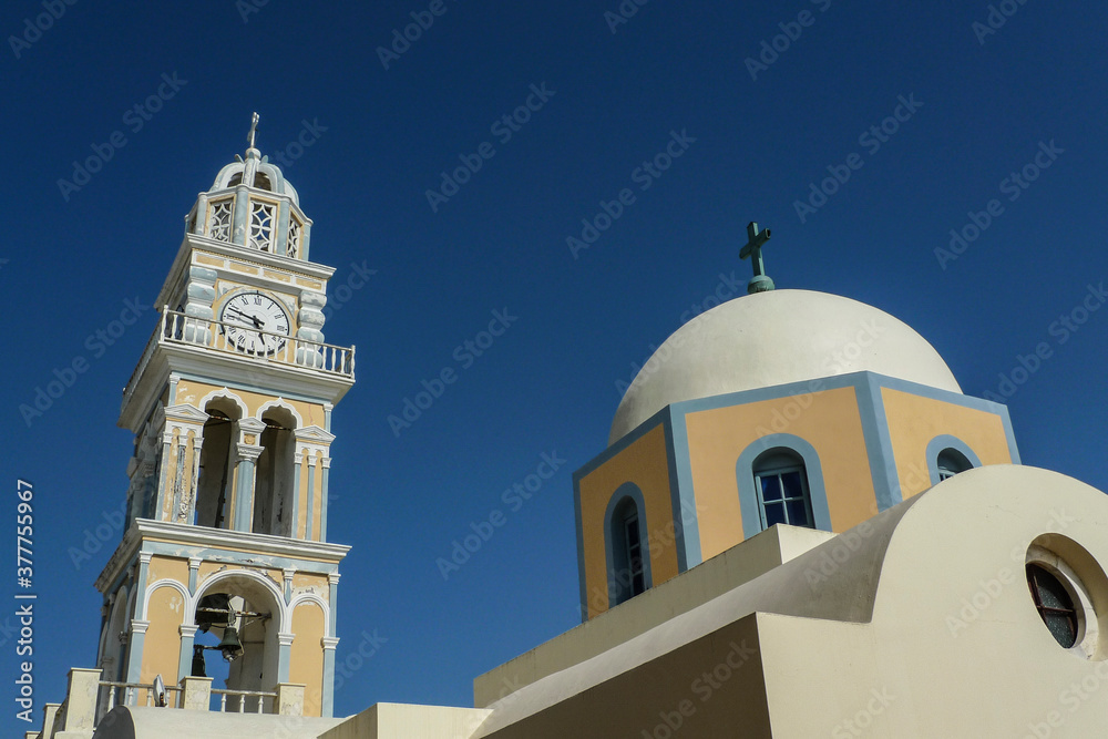 Bell tower and Cathedral, Fira, Santorini, Greece