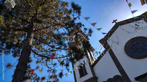Festivities in the village, beautiful decoration, color pennant, garland party.