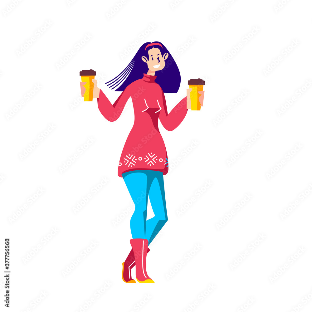 Young girl holding takeaway coffee cups in hands. Casual business woman on coffee break Young girl holding takeaway coffee cups in hands. Casual business woman on coffee break