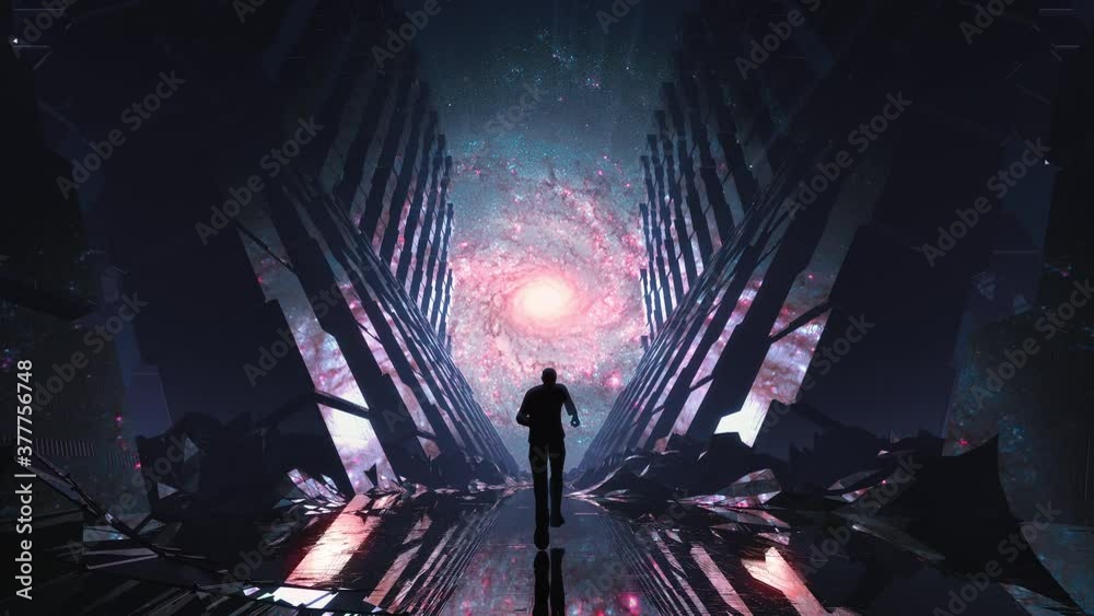 Close up follow man into the space.Seamless loop animation of running silhouette