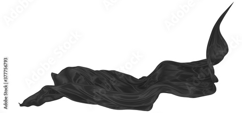 Beautiful flowing fabric of black wavy silk or satin. 3d rendering image.