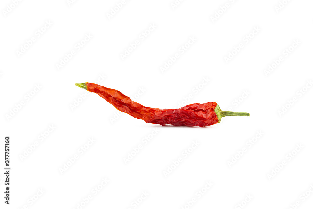 Dried red chili peppers or cayenne chili peppers isolated on white background. Spicy hot seasoning
