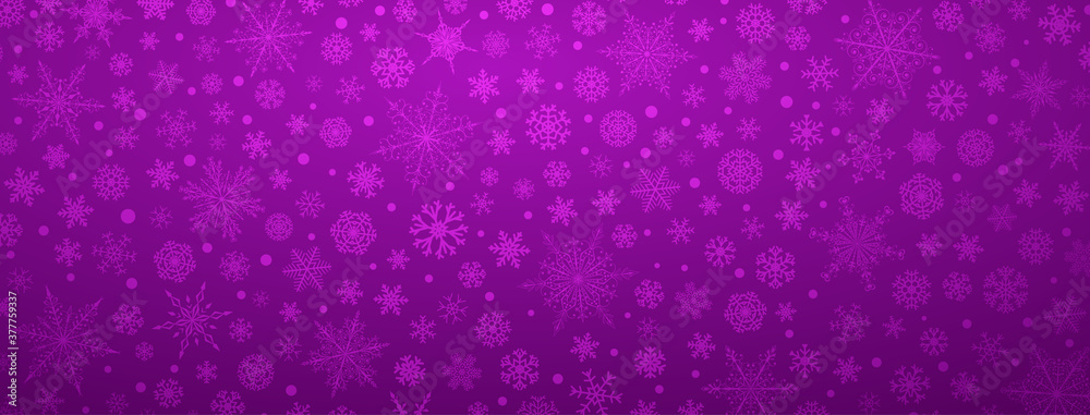 Christmas background of various complex big and small snowflakes, in purple colors