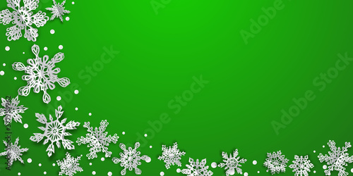 Wallpaper Mural Christmas background with volume paper snowflakes with soft shadows on green background Torontodigital.ca