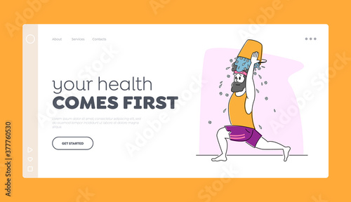 Male Temper himself or Support Internet Viral Challenge Landing Page Template. Man Pouring Ice Water Bucket on Head,