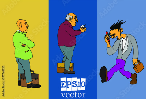 Businessman cartoon character working collection, vector