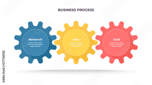 Business infographics. Process with 3 steps, options, gears. Vector template.